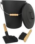 Relaxdays Ascheeimer mit Deckel, 24 Liter, inkl. Aschebesen & Kaminschaufel,