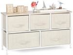 Relaxdays Regalsystem, 5 Stoff-Schubladen, universale Schubladenbox, Metall und Holz,