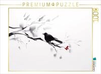 CALVENDO Puzzle Amsel und rote Bl&uuml;ten | 1000 Teile Lege-Gr&ouml;&szlig;e 64 x 48 cm