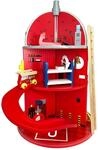Teamson Kids Wooden Fire Station with 25-piece Figurines Set, Red