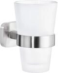 tesa ESTEETIC Zahnputzbecher mit Halterung - Becher aus Milchglas, verchromte