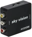 Sky Vision Adapter RCA zu HDMI, AV/RCA/FBAS auf HDMI, Video Audio Konverter, 1080P,
