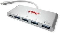 ROLINE USB 3.2 Gen 1 Hub, 4fach, Typ C Anschlusskabel, mit 1 PD-Port
