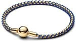PANDORA Moments Blaue Kordel Kastenkette Armband mit 14 Karat vergoldeter