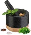 Relaxdays M&ouml;rser mit St&ouml;&szlig;el, Holzuntersetzer, Granit, HxD: 8,5 x 14 cm,