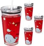 Relaxdays Kindergl&auml;ser 4er Set, Wal-Motiv, Trinkglas Kinder, Deckel &...