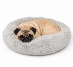 Relaxdays Hundebett flauschig, rundes Katzenbett, &Oslash; 60 cm, Hundekissen f&uuml;r...