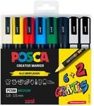 POSCA - Acrylmarker Set PC-5M 8er Etui Standard- & Sonderfarben