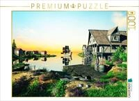 CALVENDO Puzzle Dorf am Meer mit Segelschiff 1000 Teile Puzzle quer |...