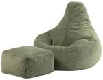 Icon Dalton Sitzsack Cord und Hocker mit F&uuml;llung,Gr&uuml;n