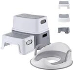Relaxdays Toilettensitz Kinder mit Tritthocker, grau-wei&szlig;