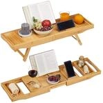 Relaxdays Bambus Badewannenablage & Tablett 2in1, Buchst&uuml;tze, Natur