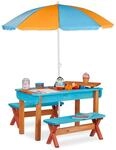 Relaxdays Kindersitzgruppe Garten, Holz, Spieltisch Set aus Tisch, bunt | 2x...