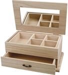 Creativ Schmuckk&auml;stchen aus Holz, zum Pr&auml;sentieren, mit anhebbarem Spiegel und