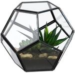 Relaxdays Pflanzenterrarium, Glas & Zinn, Deko Glashaus f&uuml;r Kakteen & Moos,...