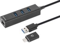 MANHATTAN 180894 Hub USB 3.0 3 Ports Combo Type-C/A mit Gigabit-Netzwerkadapter,