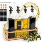 Relaxdays &Ouml;l Flasche, 4er Set, 500 ml, Bambusregal, Ausgie&szlig;er, Essig,...