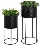 Relaxdays Blumenst&auml;nder 2er Set, Metall, 2 Gr&ouml;&szlig;en, mit Gestell, schwarz 