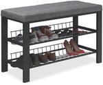 Relaxdays Schuhbank, Polsterbank mit Schuhablage, 2 Ebenen f&uuml;r Schuhe, HBT:...