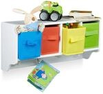 Relaxdays Kinder Wandregal ALBUS, 4 Kleiderhaken, Kinderregal mit 4 bunten...