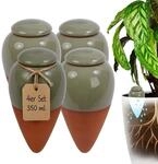 Relaxdays Tonkegel Bew&auml;sserung, 4er Set, 350 ml, terrakotta/salbei