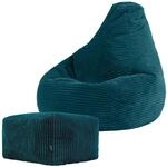 Icon Dalton Cord Sitzsack Kinder und Hocker mit F&uuml;llung, Blaugr&uuml;n | In...