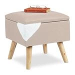 Relaxdays Hocker mit Stauraum, Kunstleinen-Bezug, gepolstert, beige | Holzbeine,