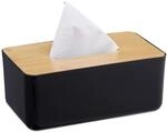 Relaxdays Taschentuchbox, nachf&uuml;llbar, Badezimmer, T&uuml;cherbox, Bambus-Deckel,