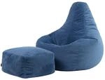 Icon Dalton Sitzsack Cord und Hocker mit F&uuml;llung, Blau | In Deutschland...