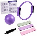 Relaxdays Pilates Set, 6-teilig, Farbwahl | Ring, Ball mit Pumpe,...