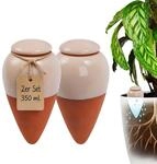 Relaxdays Tonkegel Bew&auml;sserung, 2er Set, 350 ml, terrakotta/beige |...