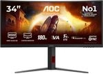 AOC CU34G4CA 34 Zoll Curved, UW-QHD USB Hub Monitor, 180Hz, Fast VA Panel, 1ms...