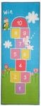 Relaxdays Kinderteppich H&uuml;pfspiel, 180 x 70 cm, 10 H&uuml;pfk&auml;stchen, bunt | Kurzflor,
