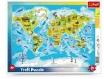 Trefl, Puzzle, Rahmenpuzzle mit Unterlage, 25 Teile, Weltkarte mit Tieren, f&uuml;r