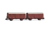 ARNOLD HN6719 DR, 2-teiliges Set Gs-Waggons, braune Lackierung, Einer mit rotem