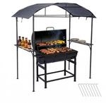 Relaxdays Grill Pavillon, HxBxT: 230 x 210 x 116 cm, mit Seitenregalen, Metall,