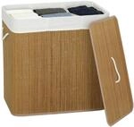 HOMCOM Bambus W&auml;schekorb mit Deckel Herausnehmbarer W&auml;schesack 144 L Braun 
