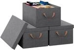 WOLTU Aufbewahrungsbox mit Deckel 3 St&uuml;ck, mit Griffen, Grau, 48x29x20cm | aus