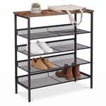 Relaxdays Schuhregal Industrial, 5 Ebenen, schwarz/braun | HBT 81 x 75 x 30 cm,