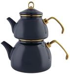 Karaca Retro Emaille Teekannen Set, Anthracite, Induktionsgeeignet, Teekocher,