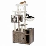 Relaxdays Kratzbaum mit Katzenkloschrank & Futterstation, Hellbraun | HBT...