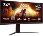 AOC CU34G4ZCA 34 Zoll Curved, UW-QHD USB Hub Monitor, 240Hz, Fast VA Panel, 1ms...