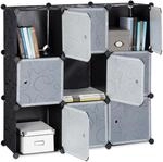 Relaxdays Regalsystem mit T&uuml;ren, Raumteiler Kunststoff, Standregal 9 F&auml;cher,