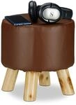 Relaxdays Hocker Kunstleder, gepolstert, 4 Holzbeine, braun | flacher...