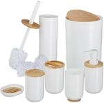 Relaxdays Badezimmer Set, 7-teilig, Badaccessoires Kunststoff & Bambus,...
