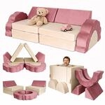 Relaxdays Kinder-Spielsofa, modular, 10-tlg., weiche Bausteine, pink |...
