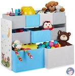 Relaxdays Kinderregal mit 9 Stoffboxen, niedliches Kindermotiv, Spielzeugregal