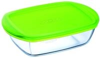 Pyrex Transparente rechteckige Schale mit Deckel, 1,1L, gr&uuml;n