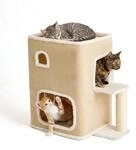 Relaxdays Katzenhaus 2-st&ouml;ckig, Katzenh&ouml;hle mit Ball & Kratzbaum, beige |...
