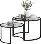 HOMCOM Couchtisch rund 2er Set Beistelltisch mit Tischplatte aus Hartglas | Teilweise